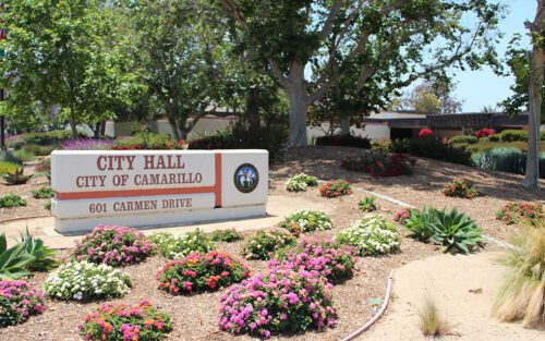 City Hall Sign Drought Tolerant Landscape