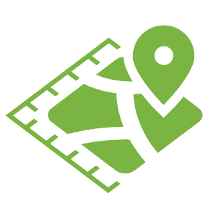 Icon of a ruler and map marker representing location and measurement.